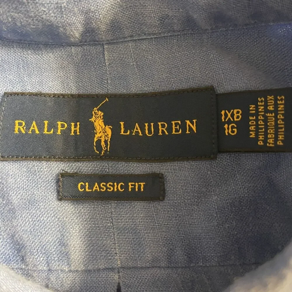 Ralph Lauren Shirt‎ Linen Long-Sleeve Button Down Vintage Men's 1XB